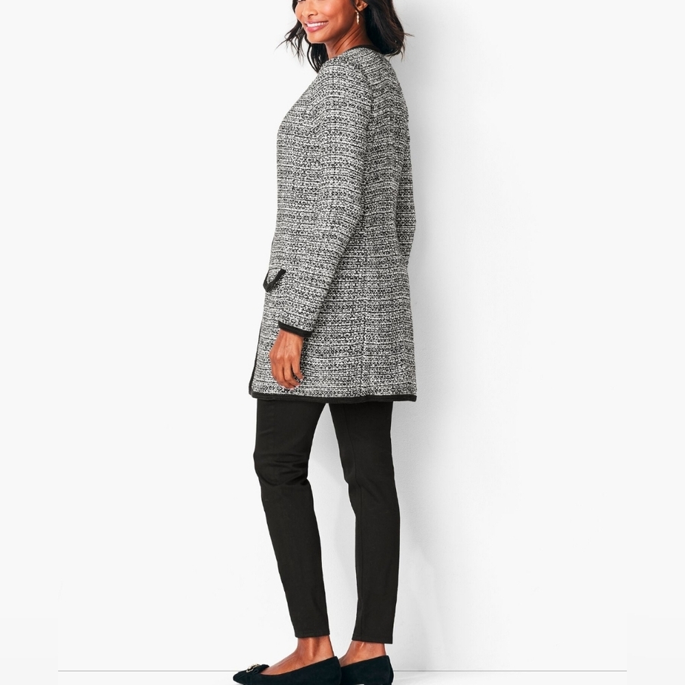 Talbots Textured Tweed Open Front Cardigan Jacket‎ Black White Women's 1X Petite - Picture 2 of 12